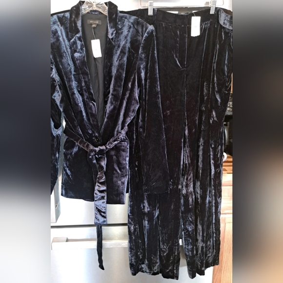 Gorgeous Ann Taylor Velvet Suit Blazer Pants Blue Classic Polished Blend 14,16 - Picture 3 of 14